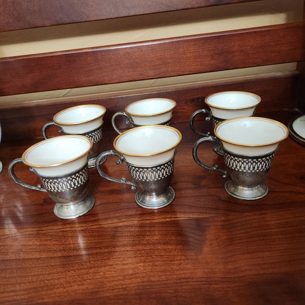 ANTIQUE GH French Sterling with Lennox Demitasse or Egg Cups